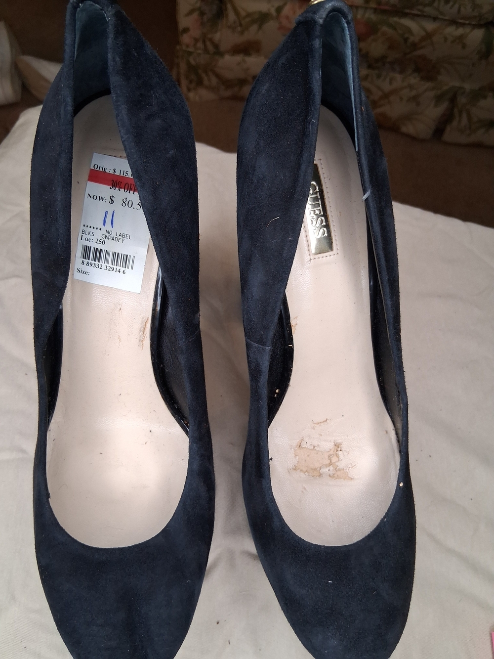 Guess Navy Suede Almond-Toe Heels